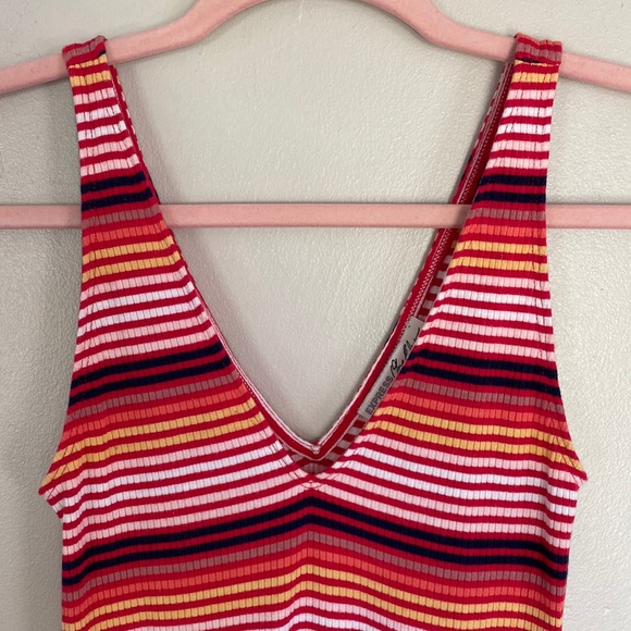 Express Striped Rib Double V Tank Top - Red - XS - Picture 2 of 6